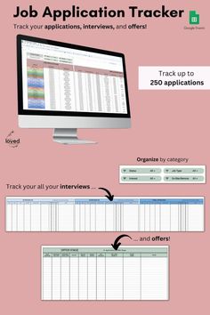 a computer screen with the words job application tracker on it and an image of a monitor