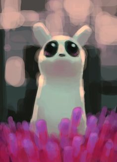 a digital painting of a little white animal with big eyes