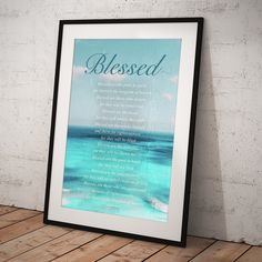 a framed poster with the words, blessing and ocean scene