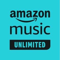 the amazon music logo is shown in black on a blue background