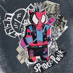 an image of a spider man with graffiti on it