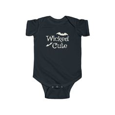 Wicked Cute Dress your baby to the nines with this black 100% gothic cotton bodysuit. It has three snap leg closure for easy changing, a comfortable envelope neckline, and a beautiful, durable print that's bound to make your baby even cooler. 💀 100% soft flexible cotton 💀 Light (5.0 oz/yd² (170 g/m 💀 Tear away label 💀 Comfortable envelope neckline 💀 Three snap leg closure 💀 Black color only 💀 666% cool Goth Baby Clothes, Gothic Baby, Body Noir, Goth Baby, Baby First Halloween, Personalized Onesie, Cadeau Baby Shower, Newborn Onesies, Cotton Bodysuit