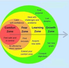 a venn diagram with the words comfort, fear, and learning zones