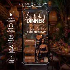 Enhance the elegance of your birthday dinner with our Digital Birthday Dinner Invitation! Streamline the invite process with Mobile Birthday convenience, using our Phone Invitations to bid farewell to paper hassles and postal delays. Infuse your personal touch by customizing your Birthday Dinner Invite with event specifics, and enjoy the swiftness of instant delivery via email or message. Our meticulously designed invitations exude sophistication, while the included digital itinerary template ensures a seamless organization of all the dinner details. Elevate your birthday celebration and start planning an unforgettable evening today! 🍽️   ❤️ Welcome to Euphoric Raw Designs❤️ Discover our versatile Birthday Invitation and Travel Itinerary template, designed for seamless customization. This Birthday Dinner Themes For Women, Dinner Party Layout, Birthday Dinner Invitation Ideas, Birthday Weekend Invitations, Digital Birthday Invitations, Birthday Dinner Flyer, Email Invitation Design, 18th Birthday Dinner Invitation, Birthday Evite