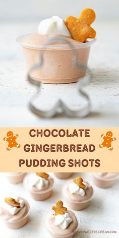 chocolate gingerbread pudding shots with marshmallows and graham crackers on top