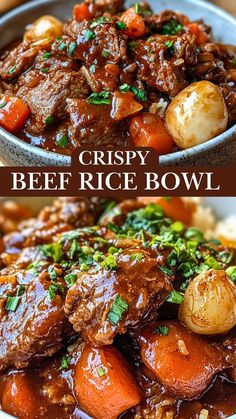 I love how quick and tasty this Crispy Beef Rice Bowl is for dinner! Juicy beef paired with fresh veggies and fluffy rice makes a satisfying meal. Save this recipe for your next busy night or casual family dinner!