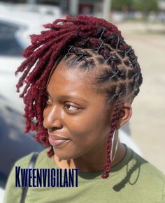 Side Loc Styles Black Women, Pretty Dreads Styles, Locs To The Side, Woman Dreadlock Styles, Dread Lock Styles Black Women, Loc Coil Styles, Side Ponytail Loc Styles, Dreads Black Women Styles, Women Dread Styles