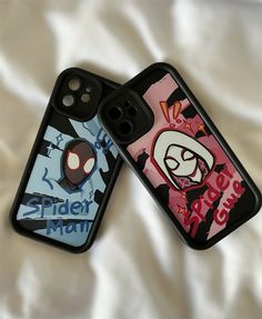 two iphone cases with cartoon characters on them