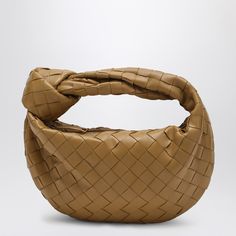 Mini hobo handbag by Bottega Veneta in Dark Praline leather. The model features Intrecciato Nappa design, soft calfskin interior, closure with zip, a main compartment and knotted shoulder strap. Brown Hobo Bag With Braided Handles For Evening, Luxury Hobo Bag With Soft Leather And Round Handle, Luxury Soft Leather Hobo Bag With Round Handle, Designer Leather Hobo Bag With Braided Handles, Designer Leather Hobo Bag With Intrecciato Weave, Ysl Loulou Bag, Bottega Veneta Mini Jodie Black, Bottega Intrecciato Hobo, Brown Intrecciato Weave Shoulder Bag