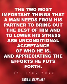 a quote from dr john gray about the two most important things that a man needs from his partner to bring him out