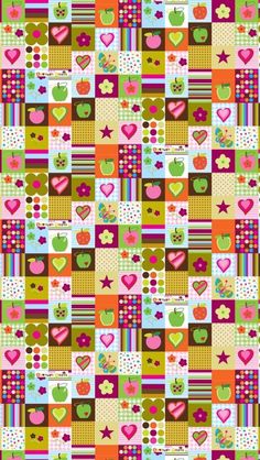 a colorful pattern with hearts and stars