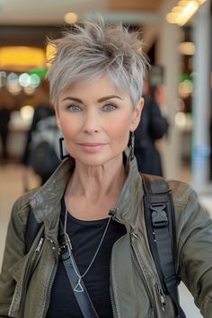 Click for More ➡️ | Save for Later ❤️  Inject some energy into your style with spikey layers that add height and texture. This hairstyle is ideal for creating a lively look that keeps pace with your dynamic lifestyle. (Energetic Spikey Layers for a Lively Look - Short Hairstyles For Women Over 50) Spiked Hair, Hairstyles For Women Over 50, Super Short Hair