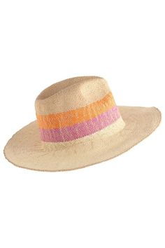 Alannis Natural Striped Hat - The Tiny Details Adjustable Orange Sun Hat For Vacation, Natural Color Sun Hat For Spring Sunbathing, Spring Coastal Boater Hat Made Of Toquilla Straw, Adjustable Summer Sun Hat In Orange, Orange Adjustable Summer Hat, Adjustable Orange Summer Sun Hat, Adjustable Orange Sun Hat For Summer, Multicolor Flat Brim Sun Hat For Summer, Striped Sun Hat For Spring Vacation