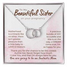 a necklace with the words to my beautiful sister on it