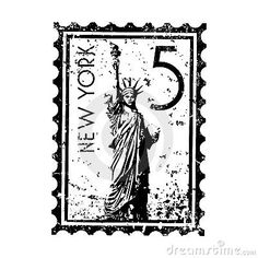 new york stamp with the statue of liberty on it's front and number five