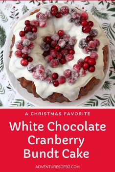 a white chocolate cranberry bundt cake with icing