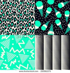 a set of abstract patterns in blue and green