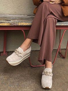 Platform Sneakers For Women Round Toe Slip On Classic Wedge Heel Loafers Sneaker Comfortable Work Casual Shoes With Chain Apricot Cool,Sporty   PU Leather Plain Slip on   Women Shoes, size features are:Bust: ,Length: ,Sleeve Length: Heel Loafers, Casual Sneakers Women, Loafer Sneakers, Sneakers For Women, Fashion 2024, Heeled Loafers, Platform Sneakers, Casual Shoes Women, Work Shoes