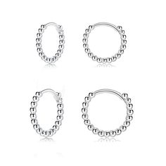 PRICES MAY VARY. SMALL SILVER BEAD HOOP EARRINGS: 2 Pairs Simple Beaded Huggie Hoop Earrings in Different Size, Inner Diameter: 8/10mm, can be worn alone or stack along with other small hoops and studs STERLING SILVER HOOP EARRINGS: These Silver Hoop Earrings are made of 925 sterling silver post and 18K white gold plated over brass to keep the earrings shape, nickel free, lead free, and hypoallergenic. CLASSIC EAR CUFF DESIGN: Classical cuff design, made these Small Hoop Earrings easy to open an Huggie Hoop Earrings Silver, Second Hole Piercing, Cuff Design, Big Jewelry, Tiny Hoop Earrings, Cuff Jewelry, Jewelry For Men, Beaded Hoop Earrings, Sterling Silver Hoop Earrings