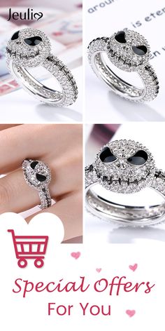 A Cute Sterling Silver Skull Ring Is Handcrafted in 925 Sterling Silver with Exquisitely Details.Chic And Adorable, This Skullring Makes A Great Gift - Surprise Her with This Ring Any Time of The Year. #ValentinesDayGiftIdeas Elegant Silver Skull Ring For Halloween, Skull Shaped Ring As Halloween Gift, Halloween Skull Ring As Gift, Halloween Skull Rings As Gifts, Halloween Skull Ring For Gift, Gothic Skull Ring For Formal Occasions, Luxury Gothic Skull Ring For Formal Occasions, Gold Gothic Skull Ring For Halloween, Gothic Halloween Skull Ring