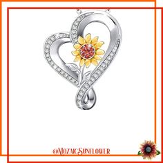 New With Tag Stylized Silver Tone Heart Golden Petal Sunflower With 7 Amber Crystals In Center O Link Chain Approx 18" With Extension All Items Arrive Beautifully Packaged With Gift Box & Organza Gift Bag. Also Included: Tarnish Inhibiting Batting, Tarnish/Cleaning Cloth, Storage Bag And Care Instructions Card Valentine's Day Silver Flower Jewelry, Silver Flower-shaped Jewelry For Valentine's Day, Silver Sunflower Necklace For Mother's Day, Sunflower Design Jewelry For Mother's Day Anniversary, Sunflower Jewelry For Anniversary And Mother's Day, Care Instructions Card, Pinecone Necklace, Cloth Storage, Floral Statement Necklace