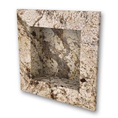 an empty marble shelf in the shape of a square with no shelves on it, against a white background