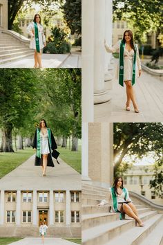 A Colorado State University graduate poses for a photo in The Oval in Fort Collins, Colorado. Graduation Stair Picture, High School Graduation Photos, Staircase Pictures, Gown Graduation, Graduation Shoot, Oakland University