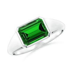 Add a unique flair to your look with this stunning signet ring. It showcases an emerald-cut lab-grown emerald that is bezel set in an east-west setting. This 18k white gold ring will instantly elevate your style game. Emerald Cut, Emerald Ring, Bezel Setting, Signet Ring, White Gold Rings, Lab, Emerald, White Gold, Sterling Silver