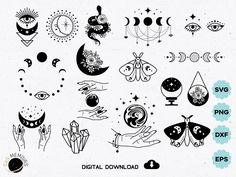 a collection of hand drawn symbols