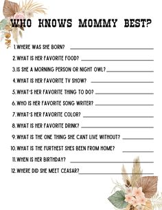 a printable mom's best list with flowers and leaves on the bottom right corner