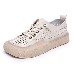 • Upper Material: Genuine Leather• Upper-Genuine Leather Type: Cow Leather• Fashion Element: Hollow• Season: Summer/Spring• Insole Material: Bonded Leather• Lining Material: Synthetic• Closure Type: Lace-Up• Fit: Fits true to size, take your normal size• Heel Height: 1.18 in• Platform Height: 0 / 1.18 in• Weight: 6 oz• Summer Lace-up Shoes With Perforations And Flat Heel, Summer Leather Slip-on Sneakers With Round Toe, Summer Leather Slip-on Sneakers With Flat Heel, Summer Leather Low-top Slip-on Sneakers, Leather Slip-on Sneakers With Round Toe For Summer, Leather Slip-on Sneakers With Flat Heel For Summer, Leather Low-top Slip-on Sneakers For Summer, White Lace-up Shoes With Round Toe And Perforations, White Lace-up Shoes With Perforations And Round Toe