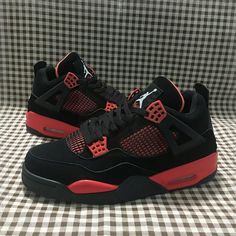 Brand New And Unworn Jordan 4 Retro Red Thunder, Red Thunder, Shoes Jordan, Jordan Black, Jordan 4 Retro, Jordans For Men, Jordan Shoes, Mens Shoes Sneakers, Black Red