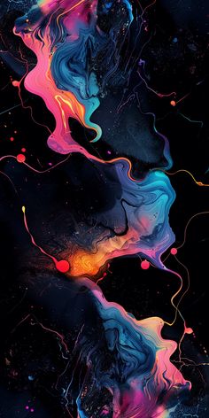 an abstract painting with different colors and shapes on it's surface, including lines