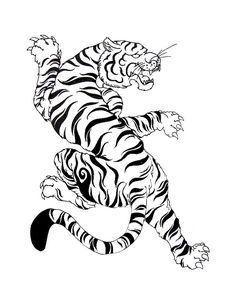 a drawing of a tiger jumping up into the air