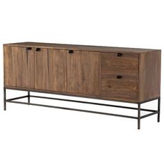 the sideboard is made from wood and metal