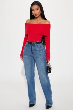 Available In Black, Red, And Ivory. Pullover Sweater Long Sleeve Off Shoulder Fold Over Detail Ribbed Hem 88% Polyester 12% Nylon Imported | Layla Off Shoulder Sweater in Red size XL by Fashion Nova Red Off The Shoulder Sweater, Red Off The Shoulder Top, Off Shoulder Sweater, Braids For Black Hair, Off The Shoulder Top, Sweater Long Sleeve, Shoulder Sweater, Red Fashion, Red Sweaters