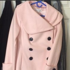 Baby Pink Coat. Below The Waist. Double Breasted. Pink Double-breasted Pea Coat For Spring, Fitted Pink Pea Coat For Work, Baby Pink Coat, Light Pink Coat, Pink Coat, Baby Pink, Dream Closet, Double Breasted, My Girl