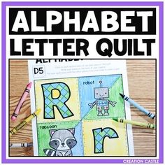 the alphabet letter quilt is shown with crayons and crayon pencils