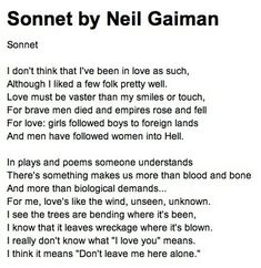 a poem written in black and white with the words sonnet by neil gaiman