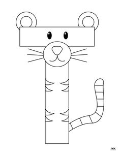 the letter i is for tiger coloring page with an animal face on it's head