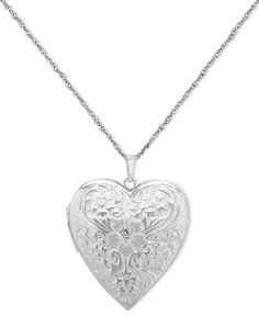 in stock Elegant Etched Heart Pendant Jewelry, Macy's Heart-shaped White Gold Jewelry, Macy's White Gold Heart Jewelry, Macy's Silver Jewelry For Valentine's Day, Classic Double Heart Engraved Jewelry, Classic Engraved Double Heart Jewelry, Valentine's Day White Gold Jewelry With Engraving Option, Etched Heart Silver Jewelry, Etched Heart Silver Necklace