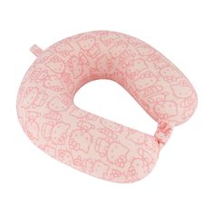 an inflatable neck pillow with hello kitty print on the front and back side