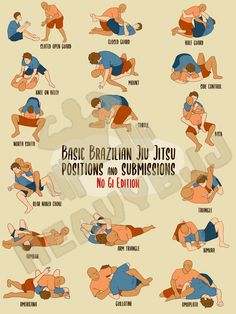 instructions for brazilian jiu positions and combinations, including an image of two men wrestling