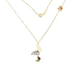 18kt Yellow Gold Chain with Pink gold Flower and 2 Hanging Butterflies Necklace 16 inches Butterflies Necklace, Hanging Butterflies, Gold Flower Necklace, Italy Gift, Mens Silver Jewelry, Baby Earrings, Kids Necklace, Necklace Size, Yellow Gold Chain