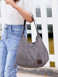 BirdinBag - Stylish Canvas Hobo Bag with Letter Patch, Zipper Closure, Large Capacity Casual Handheld Canvas Bag For Errands, Casual Canvas Bag With Zipper Closure, Casual Softback Canvas Bag With Zipper Closure, Casual Large Capacity Handheld Hobo Bag, Casual Gray Bag With Adjustable Strap, Casual Gray Shoulder Bag For Everyday, Casual Handheld Hobo Bag For Everyday Use, Casual Hobo Bucket Bag For Daily Use, Casual Everyday Handheld Hobo Bag