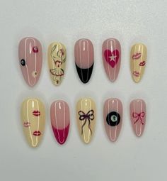 nail inspo Nails With Drawings Art Designs, Nail Inspo Drawing, Nail Inspo Charms, Nail Drawing Designs, Album Inspired Nails, Basic Nail Designs, Studio Ghibli Nail Art, Studio Ghibli Nails, Bold Nail Designs