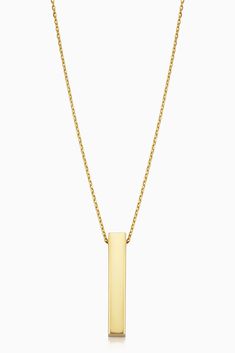 Minimalism meets glamour in our Brooklyn Bar Pendant Necklace. Featuring a single polished gold bar, this piece is a simple way to elevate any outfit. Customize it with an engraved name or initial for a special touch. Metal: 10K Solid Gold Dimensions: 18 inch Length, Adjustable to 17 Inch Weight: 1.9 Grams Origin: Crafted in Istanbul, Turkey Brooklyn Bar, Bar Pendant Necklace, Bar Pendant, Gold Bar, Istanbul Turkey, 10k Gold, Simple Way, Istanbul, Solid Gold