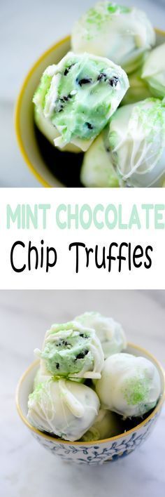 two pictures with different types of food in them and the words mint chocolate chip truffles