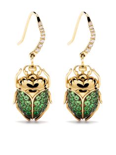 18kt yellow gold 18kt yellow gold Scarab tsavorite and diamond earrings from AURELIE BIDERMANN featuring pavé setting and hook fastening. Two's company. These earrings come as a pair.. | Aurélie Bidermann 18kt yellow gold Scarab tsavorite and diamond earrings Gold Beetle, Diamond Earrings Gold, Bug Jewelry, Insect Collection, Aurelie Bidermann, Art Nouveau Design, Emerald Jewelry, Lovely Jewellery, Animal Fashion