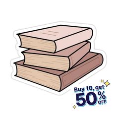 three books are stacked on top of each other with the text buy 10 get 50 % off